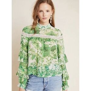 NWT Hope for Flowers Angelina Ruffle-Sleeved Silk Peasant Blouse Women's 4